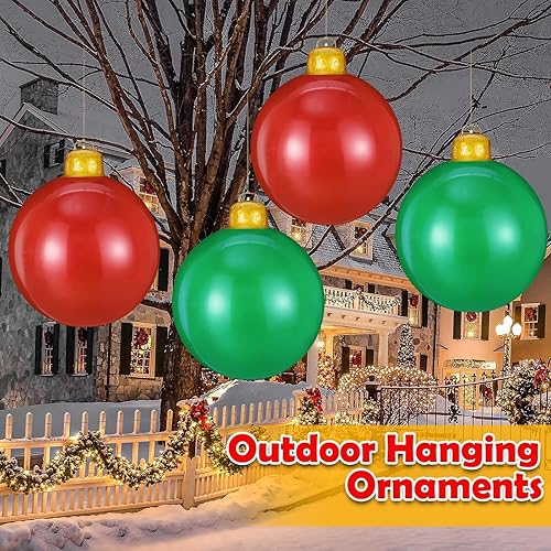 Miniatura 5 de 4 adornos inflables de Navidad de 24 pulgadas, bolas de Navidad colgantes de gran tamaño, decoraciones de Navidad al aire libre para Navidad,
