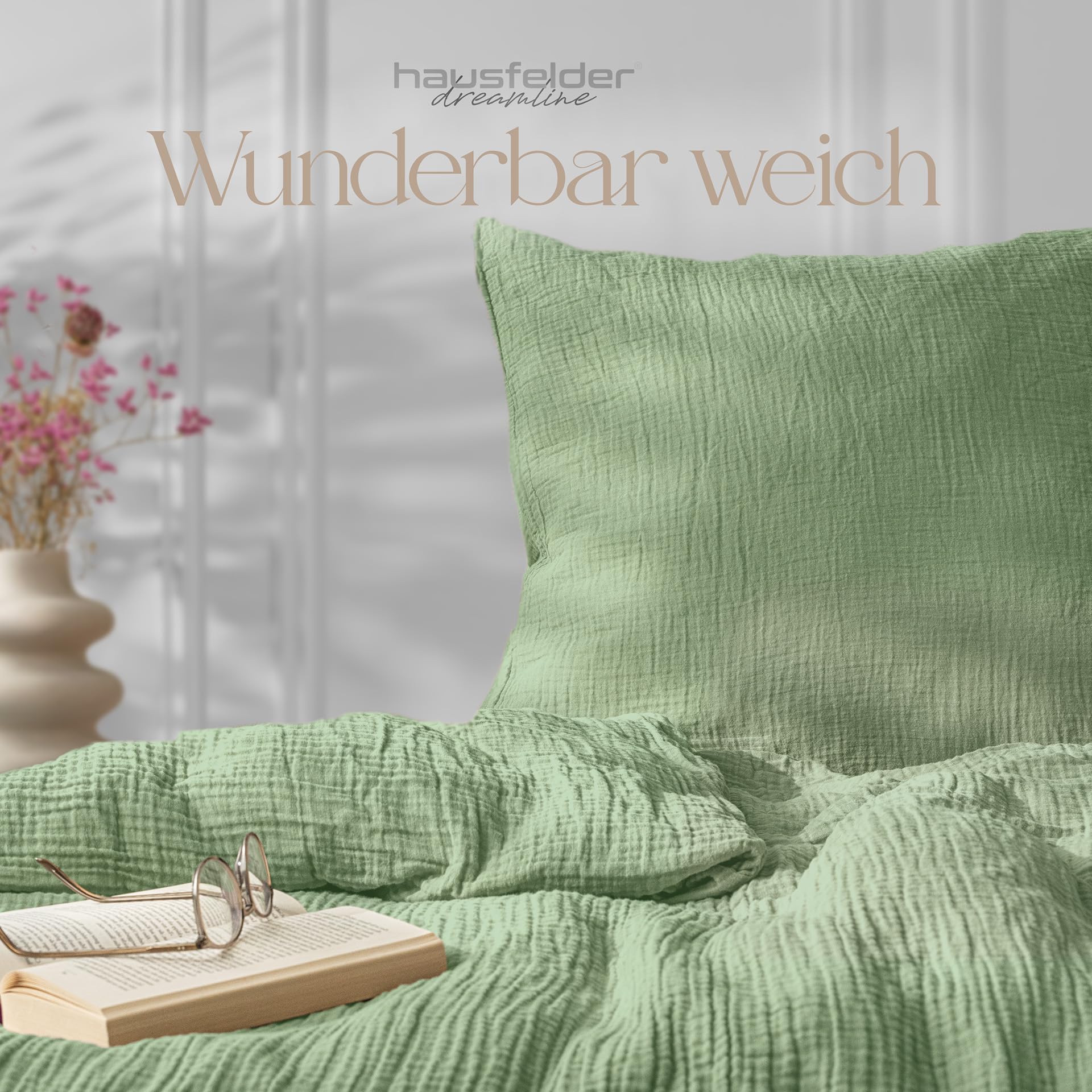 Hausfelder Bettwäsche, 100x135cm, Grün | Kinder Musselin Bettwäsche Bettbezug 100x135 cm
