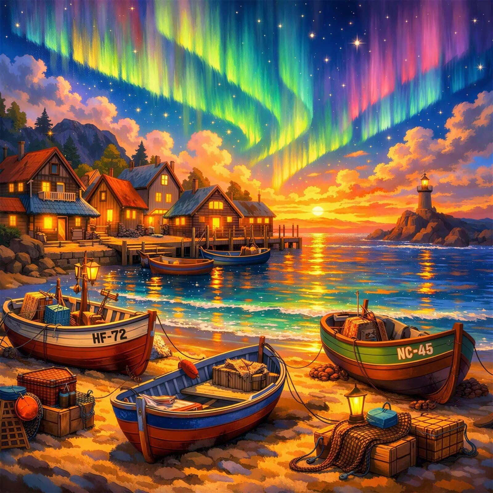 Jinmer Diamond Painting Barcos del puerto costero,5D Diamond Painting Kit Completo,DIY Cuadros de Diamantes para Adultos,Rhinestone Bordado Punto de Cruz Manualidades Hogar Pared Decoración 65x65 cm