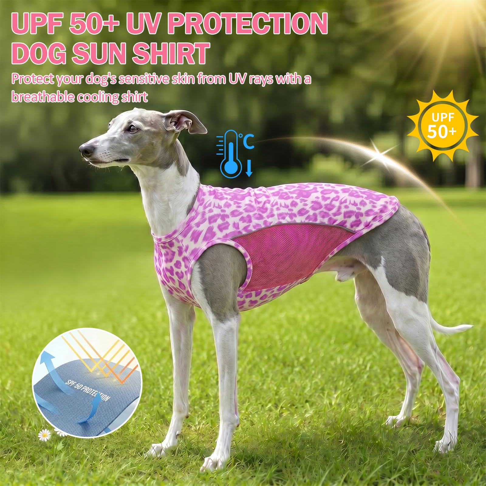 Camisa de protección Solar UPF 50+ para Perro, Paquete de 2 Prendas Suaves de Secado rápido para Perros pequeños y medianos, Leopardo, Rosa, Talla M