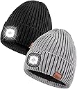 AHASTI Beanie with Light for Men 2 Pack, Hat with Light Built in Rechargeable Winter Warm Knitted Headlamp Caps, Gift for Men Dads Husband Led Beanie Hats with Light(Black&Light Gray)