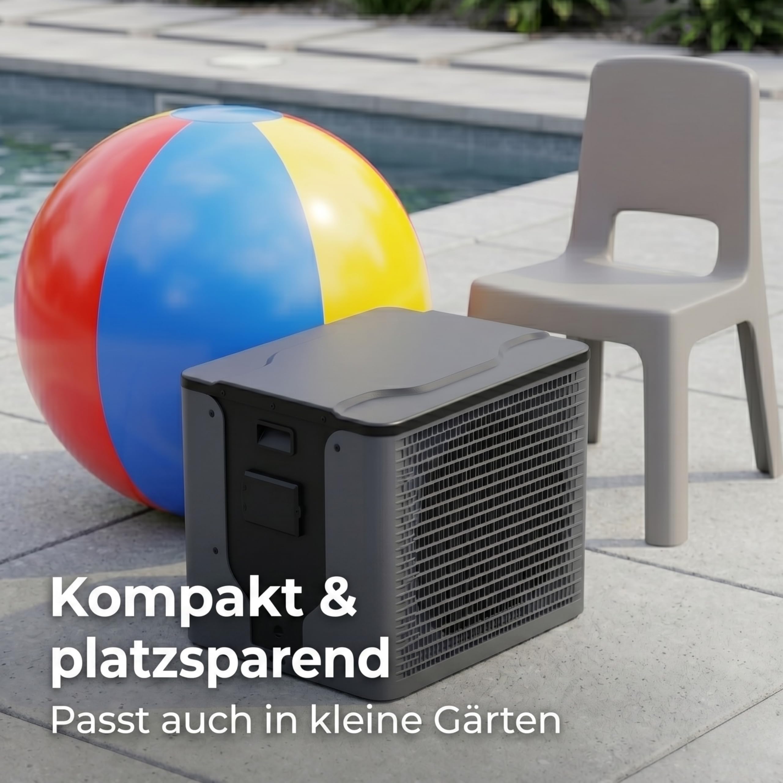 poolomio® Mini Wärmepumpe Pool 5 kW mit WiFi App Steuerung – Effiziente Poolheizung COP 5,10 für Aufstellpool & kleine Pools bis 30.000 Liter – Heizpumpe 32/38 mm Anschluss inkl. Zubehör