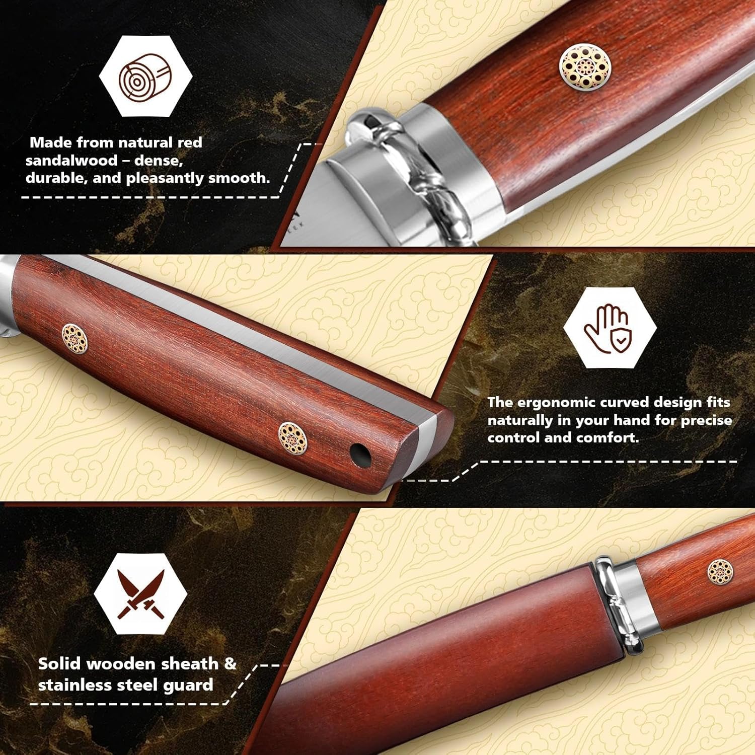 Dragon Creek Fixed Blade Knife - Plain Outdoor Survival Knife with Wooden Sheath Full Tang Handle for Camping Hiking Gift Men