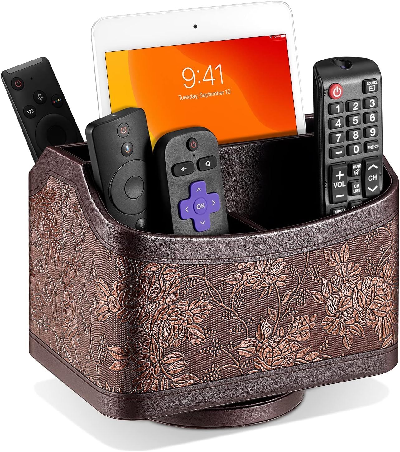 Buy SITHON Rotating Remote Control Holder with 5 Compartments, Multifunctional PU Leather