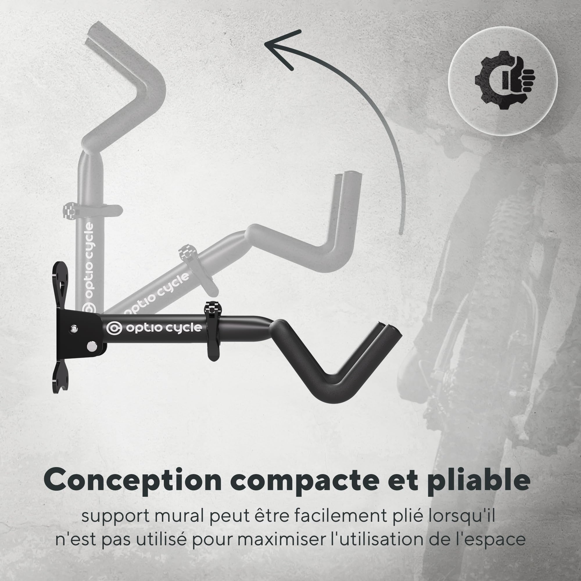 Support Velo Mural Horizontal Pliable – Porte Velo Mural pour E-Bike, VTT, Gravel et Route Jusqu’à 25 kg | Support Vélo Garage, Cave, Appartement avec Protection Cadre