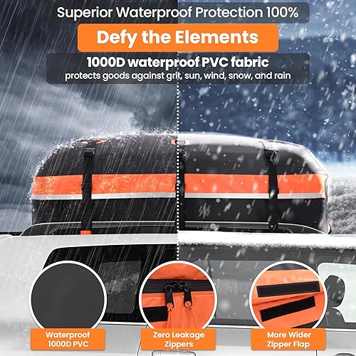 Miniatura 3 de Sailnovo Portaequipajes para techo de automóvil de 21 pies cúbicos, bolsa de techo de PVC 1000D impermeable con alfombrilla antideslizante, bloqueo