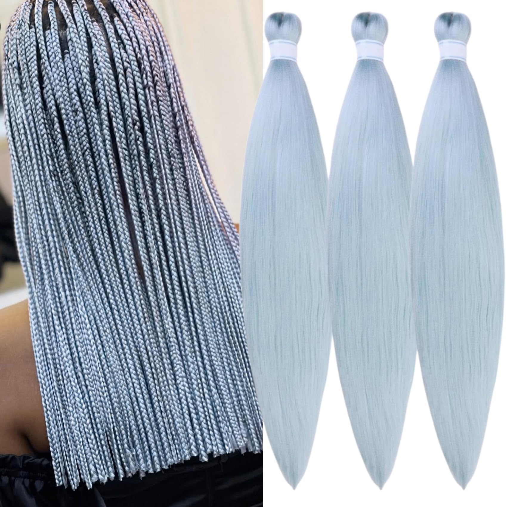 Ice Blue Braiding Hair Pre stretched Box Braids Hair Extensions for Braiding Knotless Box Braids