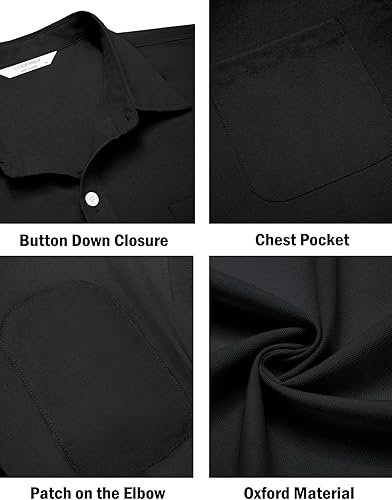 Miniatura 35 de COOFANDY Camisa Oxford de manga larga con botones para hombre, camisas de vestir de ajuste regular