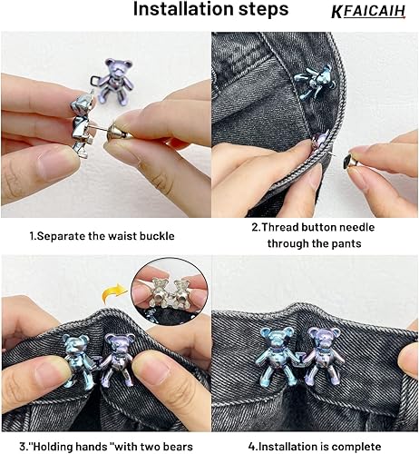 Miniatura 3 de KFAICAIH 5 pares de botones de cintura de Bear Jeans para pantalones sueltos, alfileres de hebilla de aleación, ajustador de cintura, clip de