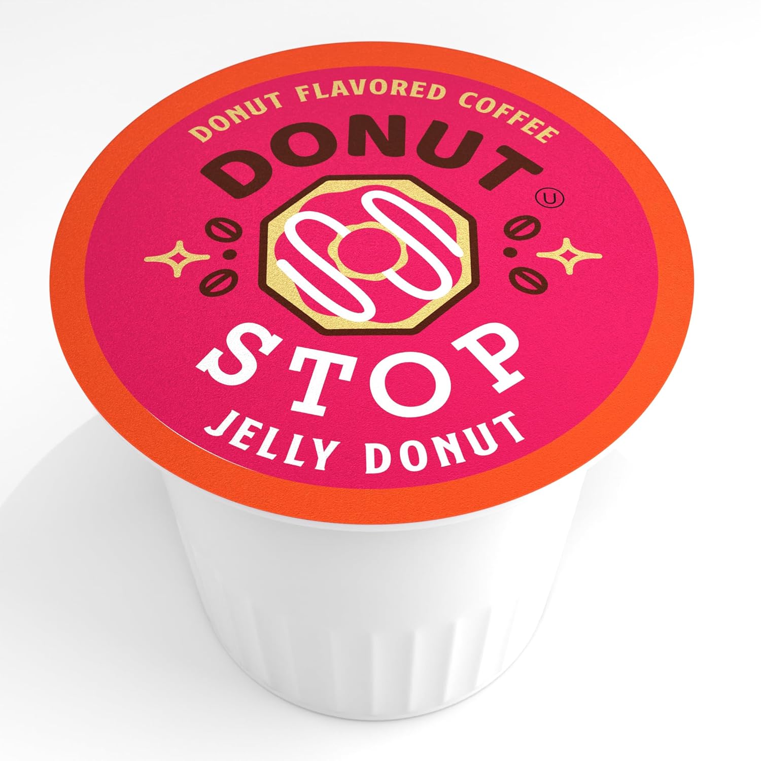 Donut Stop Flavored Coffee Pods, Compatible with 2.0 K-Cup Brewers, Jelly Donut Flavor, 40 Count