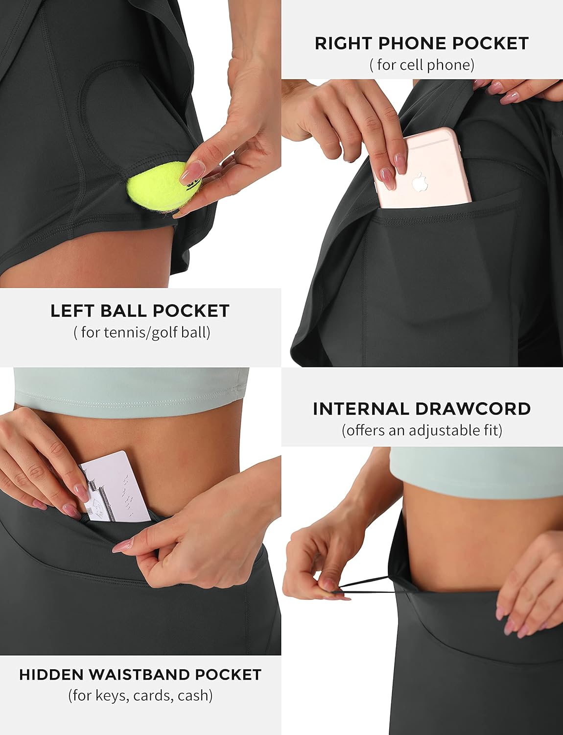 Persit Womens High Waisted Athletic Tennis Skirt Sports Golf Running Skorts with Ball Pockets - Image 3