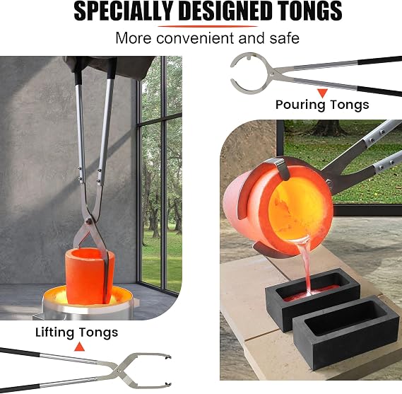 Nelyrho 12KG Propane Smelting Furnace Kit with 2 Crucible Tongs, Full Stainless Steel Foundry Kiln Smelting Gold Silver Copper Aluminum Metal Recycle Smelting Casting Tool