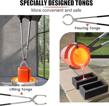 Nelyrho 12KG Propane Smelting Furnace Kit with 2 Crucible Tongs, Full Stainless Steel Foundry Kiln Smelting Gold Silver Copper Aluminum Metal Recycle Smelting Casting Tool