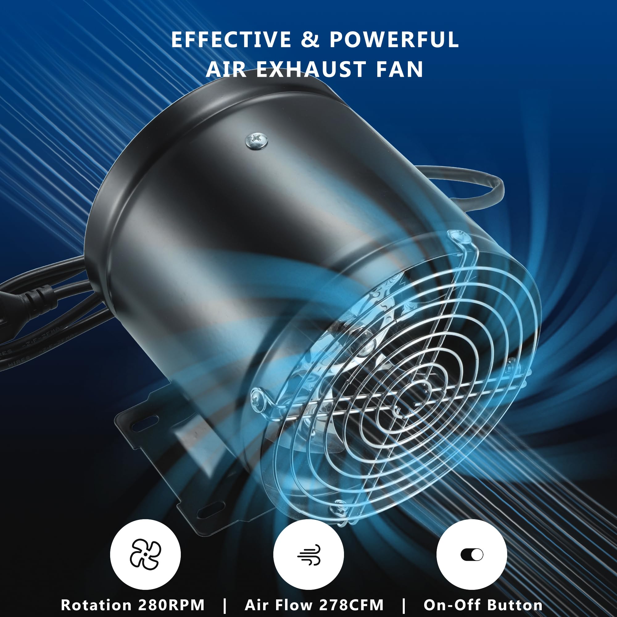 Ventilador extractor de aire de 150 mm, de alto flujo de aire, de metal con interruptor de presión, válvula antirretorno para baño, garaje, invernadero (negro)