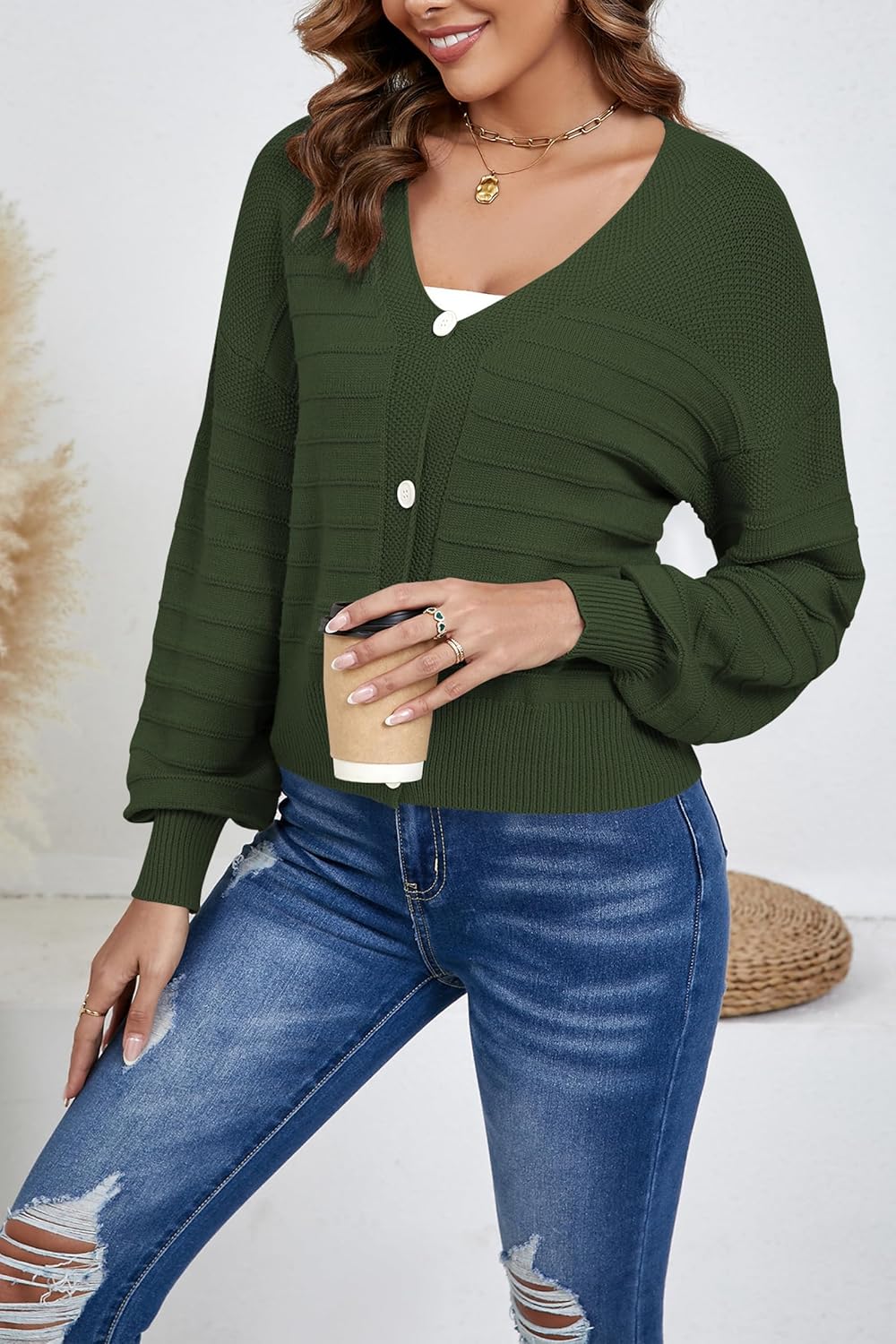 Women's Cropped Cardigan Lightweight Button Down V Neck Knit Dressy Casual Short Cardigan Sweaters - Image 4