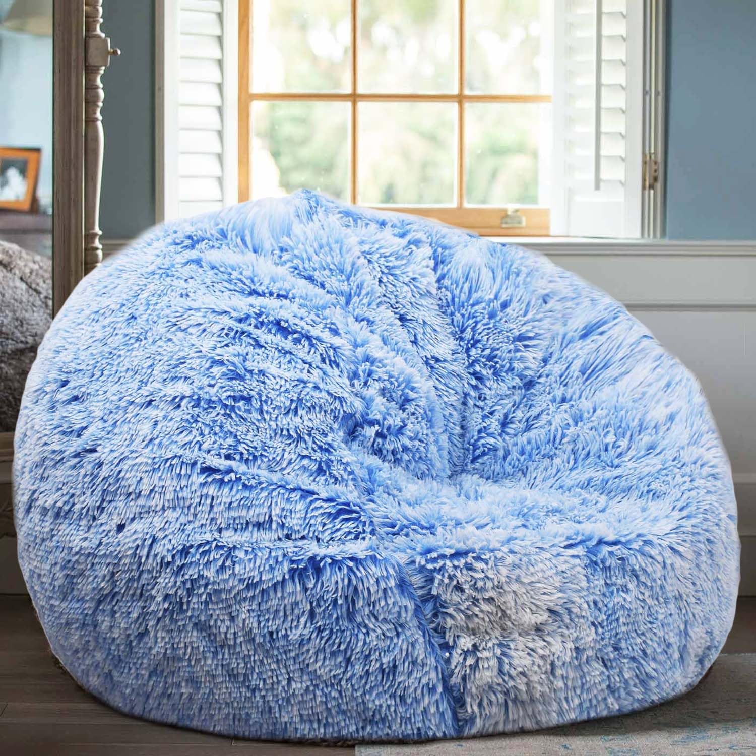 (SIMILAR ) Fluffy Stuffed Animal Storage Bean Bag Chair Cover (No Filler), Faux Fur Comfy Bean Bag Cover for Organizing Plush Toys or Textile, for Adults Teens Kids Girls, Blue