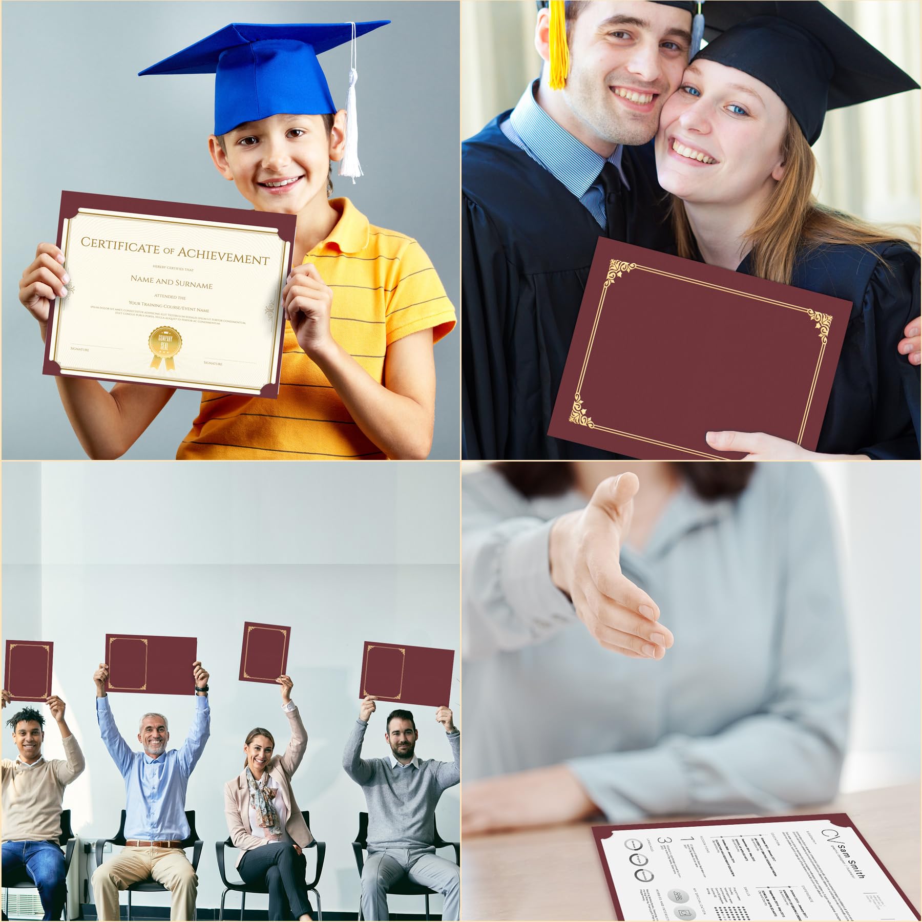 HAUTOCO Confezione da 90 titolari per certificati, titolari per diploma, buste per documenti e premi, con bordo in lamina dorata, per lettere da 21,5 x 28,5 cm
