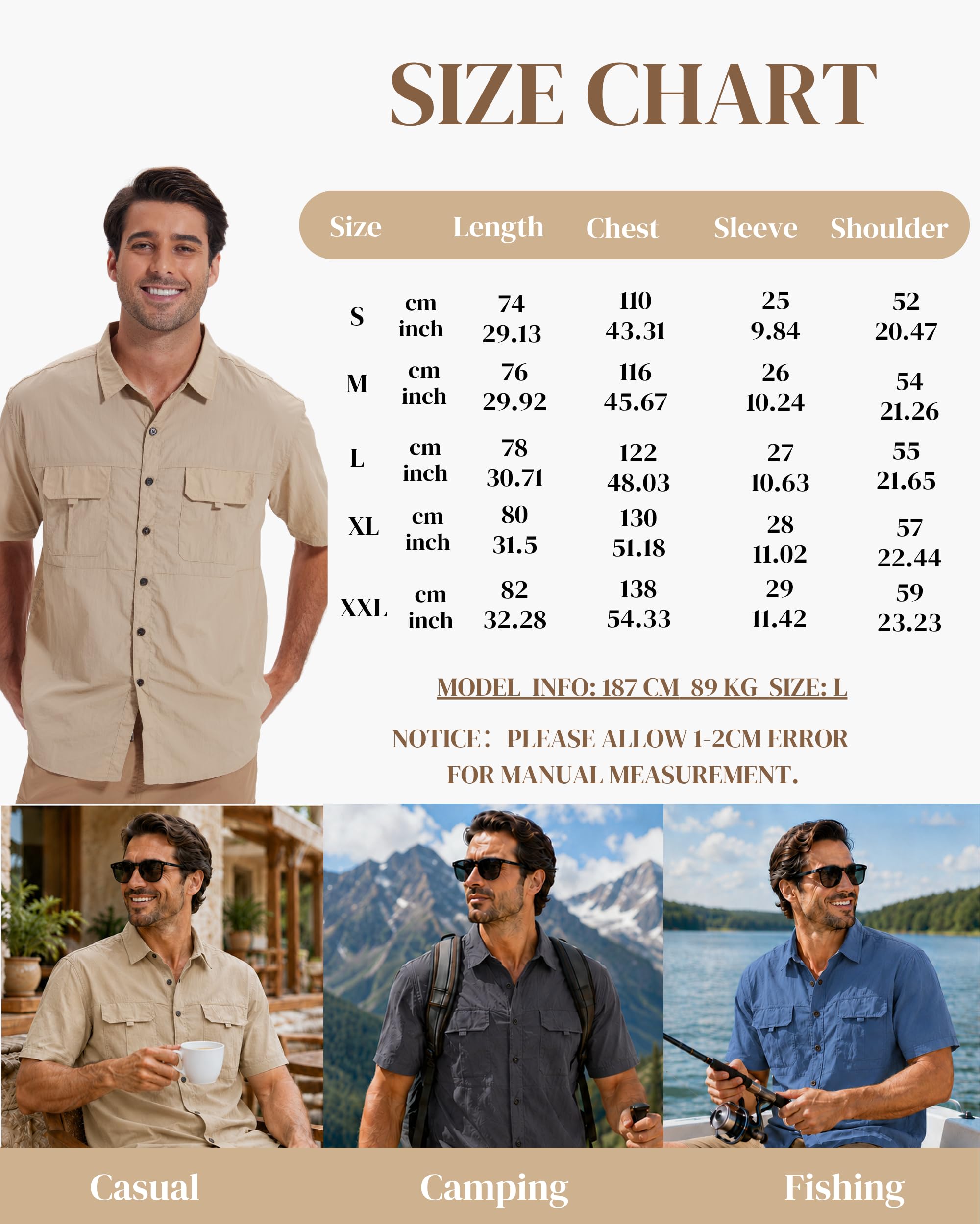 AMZSPORT Camicia da Uomo Funzionale A Maniche Traspirante con Bottoni Escursionismo Outdoor Protezione UV per Esterni, Sport, Tempo Libero, Pesca