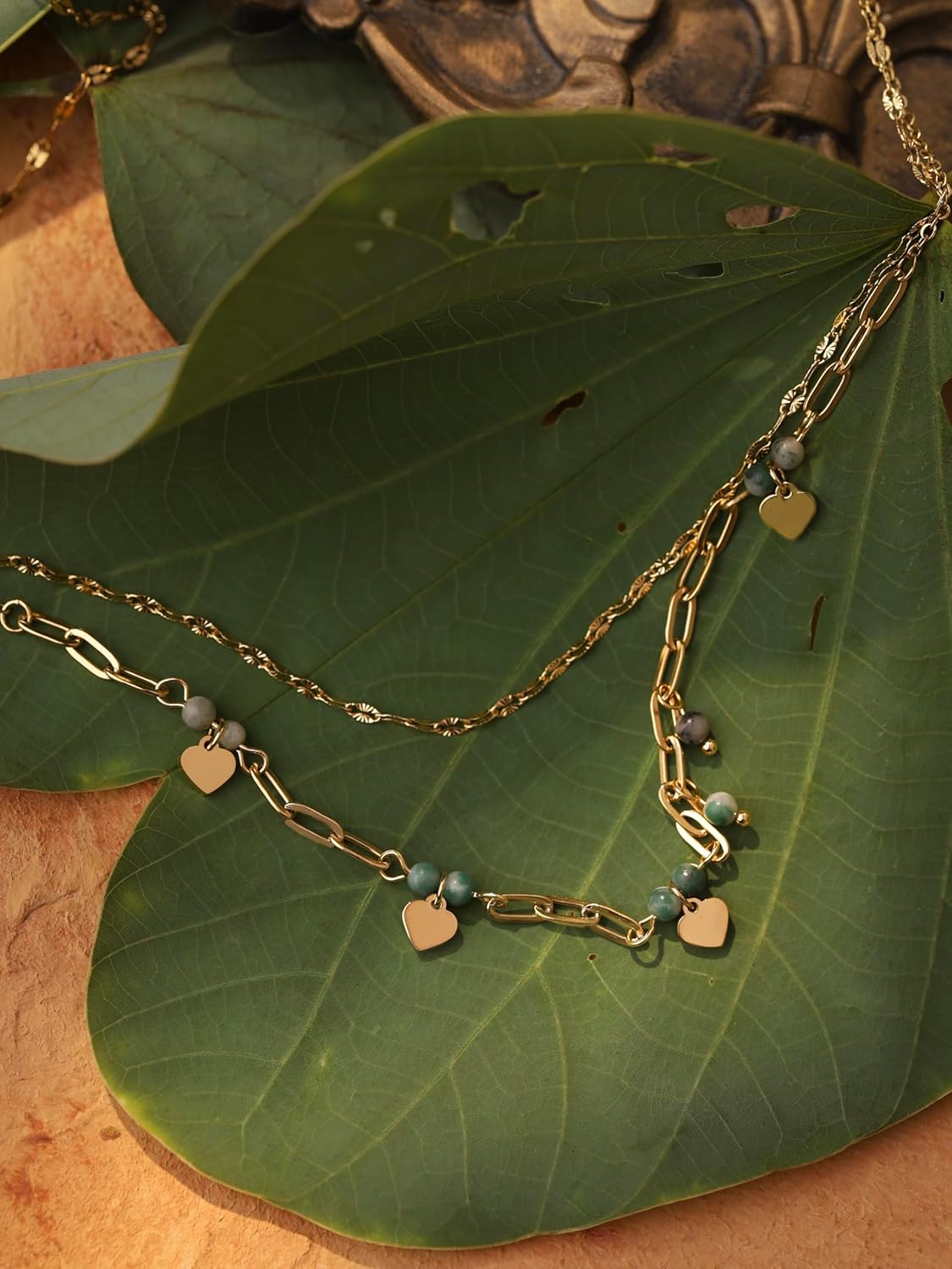 MINACHI Bohemian Layered Necklace, Turquoise & Blue Stone Beads, Gold Plated Stainless Steel, Dainty Jewelry for Women - Image 5