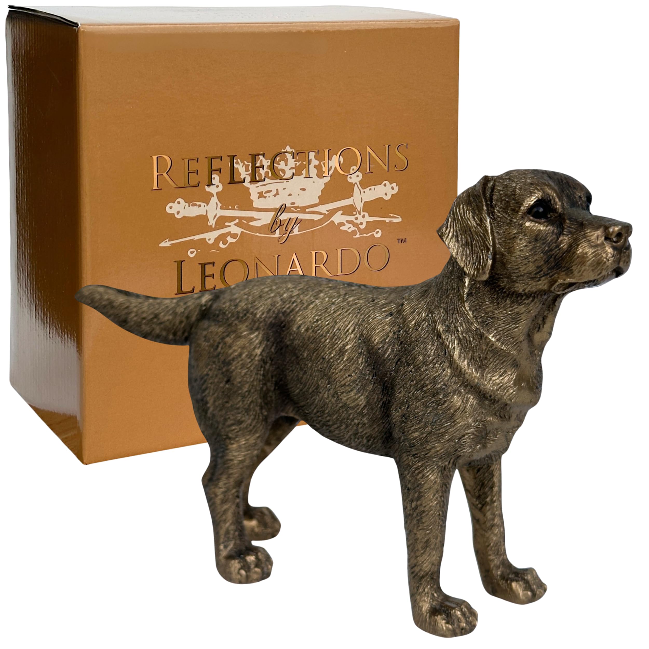 Animal Crackers Standing Labrador figurinefrom the Leonardo Reflections Bronzed range, in a gold gift box