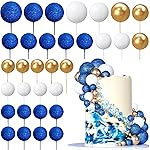 Ball Cake Topper Ball Cake Picks Colorful Pearl Ball Shaped Cupcake Insert Cake Topper for Bear Theme Birthday Party Favors Wedding Decoration (Glitter Blue Gold White)