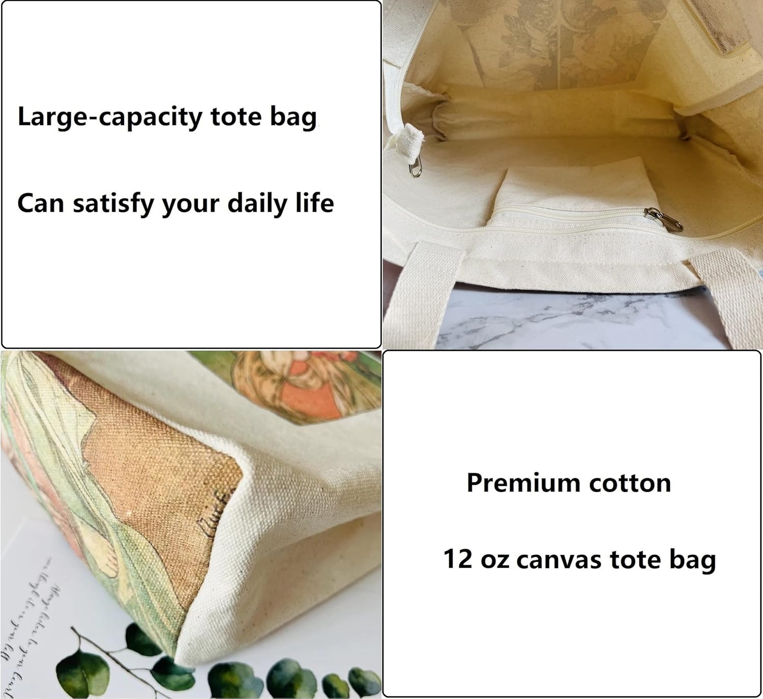 Canvas Tote Bag Aesthetic Vintage Cute Tote with Zipper Pockets Valentines Christmas Gifts for Women Girls - Image 5