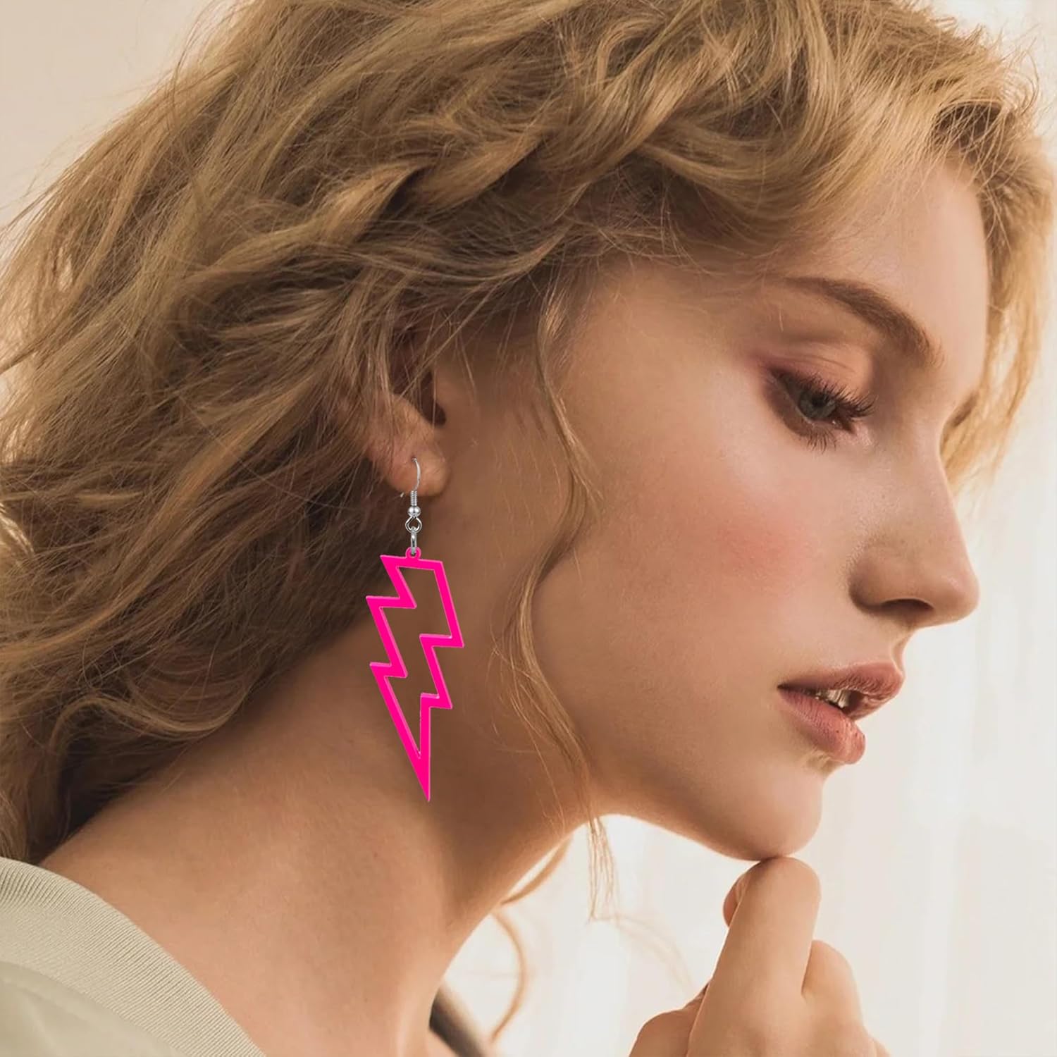 6 Pairs 80s Acrylic Exaggerated Lightning Earrings Punk Retro Geometric Delicate Statement Earrings for Women - Image 4