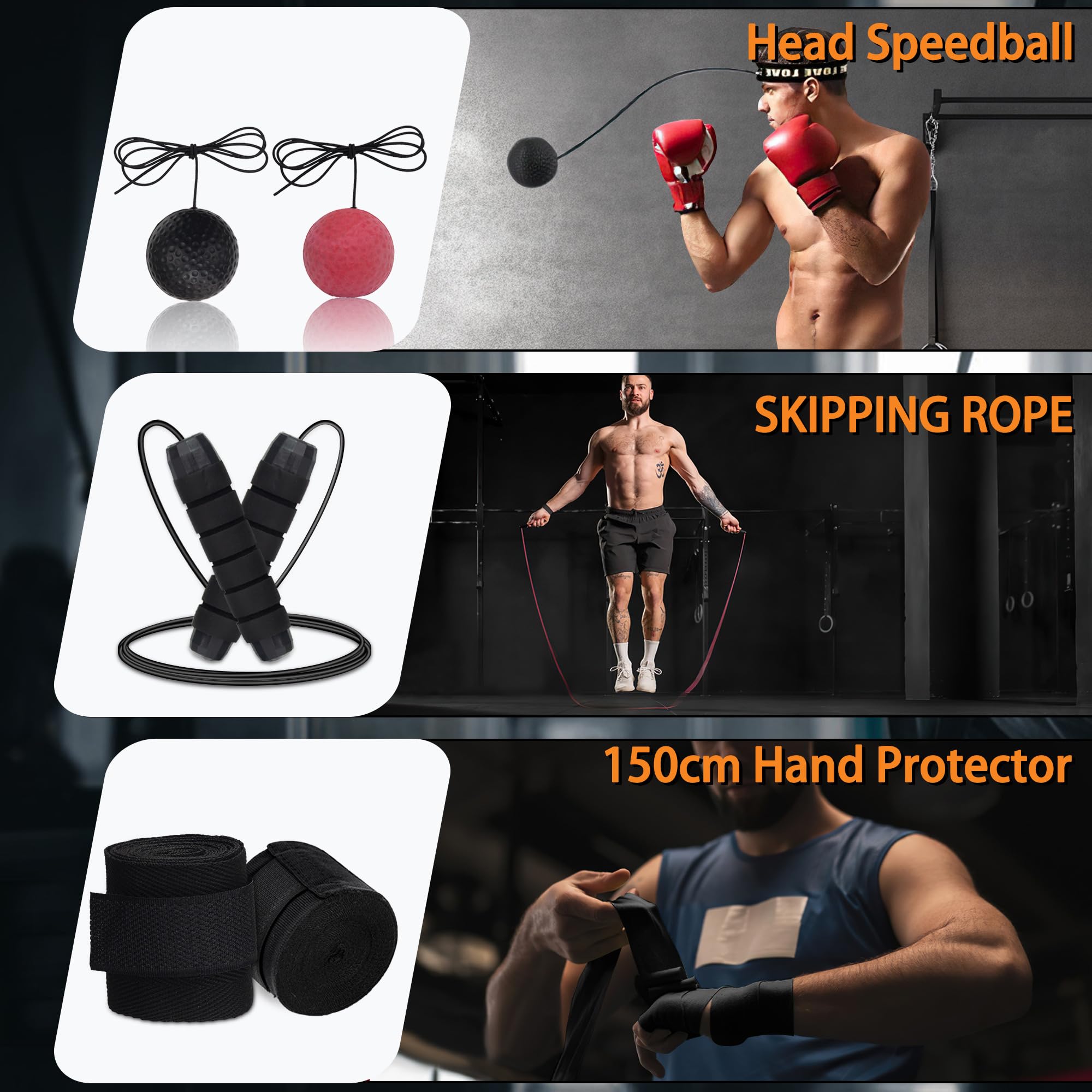 120cm Boxsack zum Aufhängen aus Segeltuch für Oxford | Inkl. Boxhandschuhe, Boxbandagen, Springseil & Reaktionsball | Ideal für MMA, Kickboxen und Muay Thai