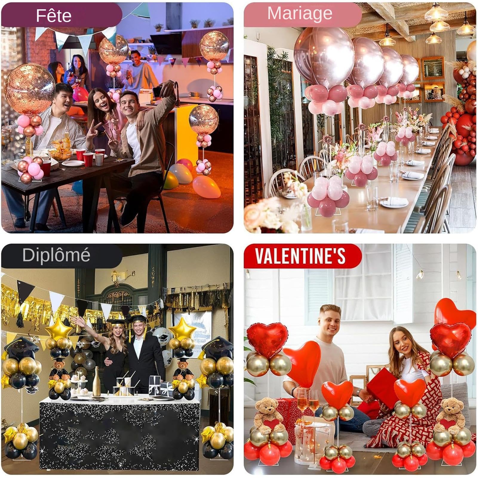 Tischballonständer – transparenter Ballonständer aus Acryl, 80 cm, 4 Stück, transparent, für Events, Hochzeiten, Geburtstage, Partys, Dekorationen