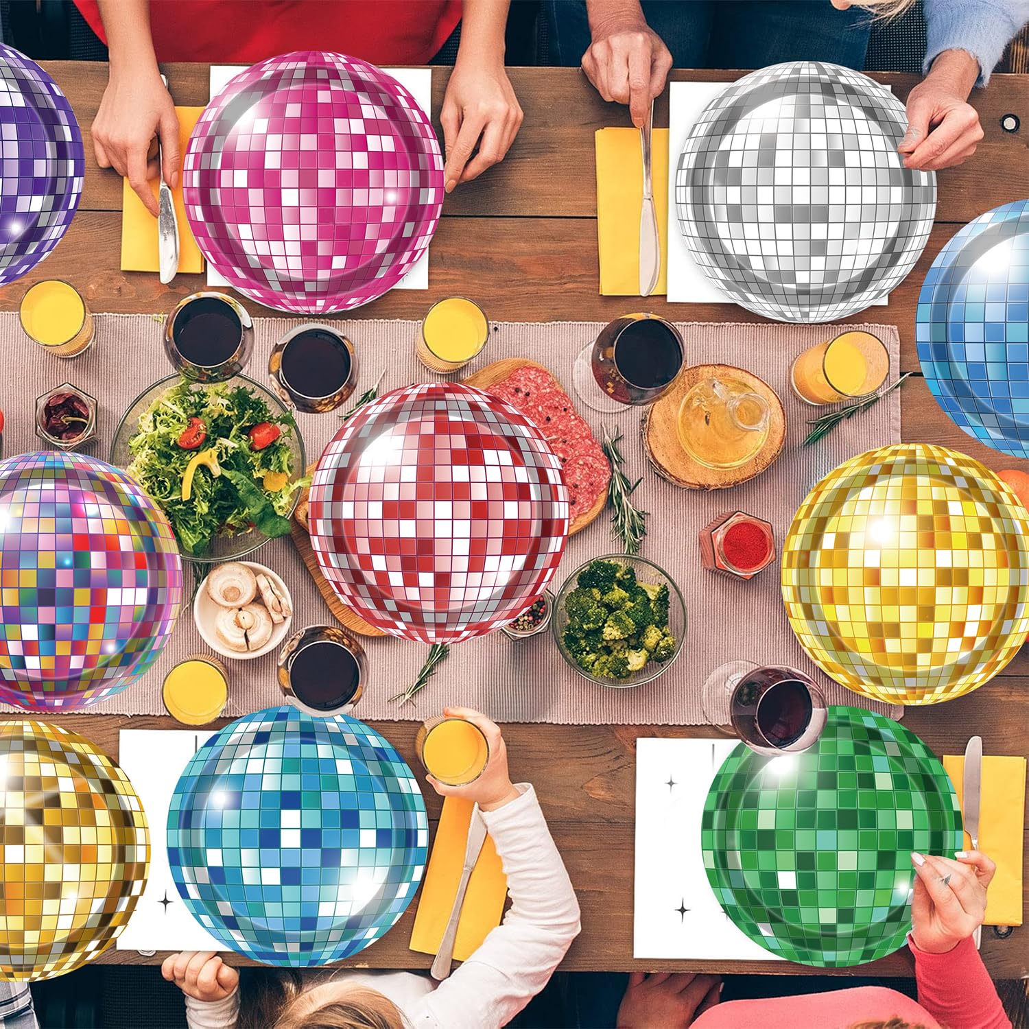 Funtery 100 Disco-Pappteller – 22,9 Cm Silber, 70er-Jahre-Motto, Einweg- Geschirr Für Retro-Partys