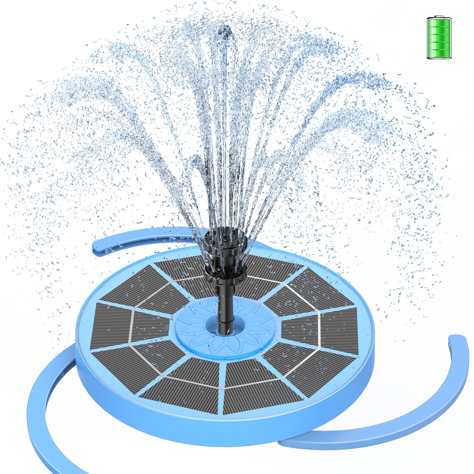 AISITIN Solar Water Fountain, 3.5w Glass Panel Solar Powered Bird Bath Fountains with 8 Nozzles & 1500 mAh Battery, Outdoor Solar Pond Pump Fountain for Garden Small Ponds Outdoor Décor (Light-Blue)