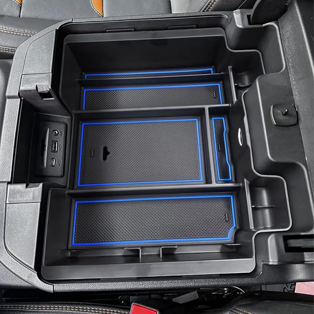 TACOBRO [Full-Coverage Center Console Organizer Compatible with 2019-2022 Chevy Silverado 1500/GMC Sierra 1500 and 2020-2023 Silverado/Sierra 2500/3500HD Accessories, Armrest Insert Tray, Blue