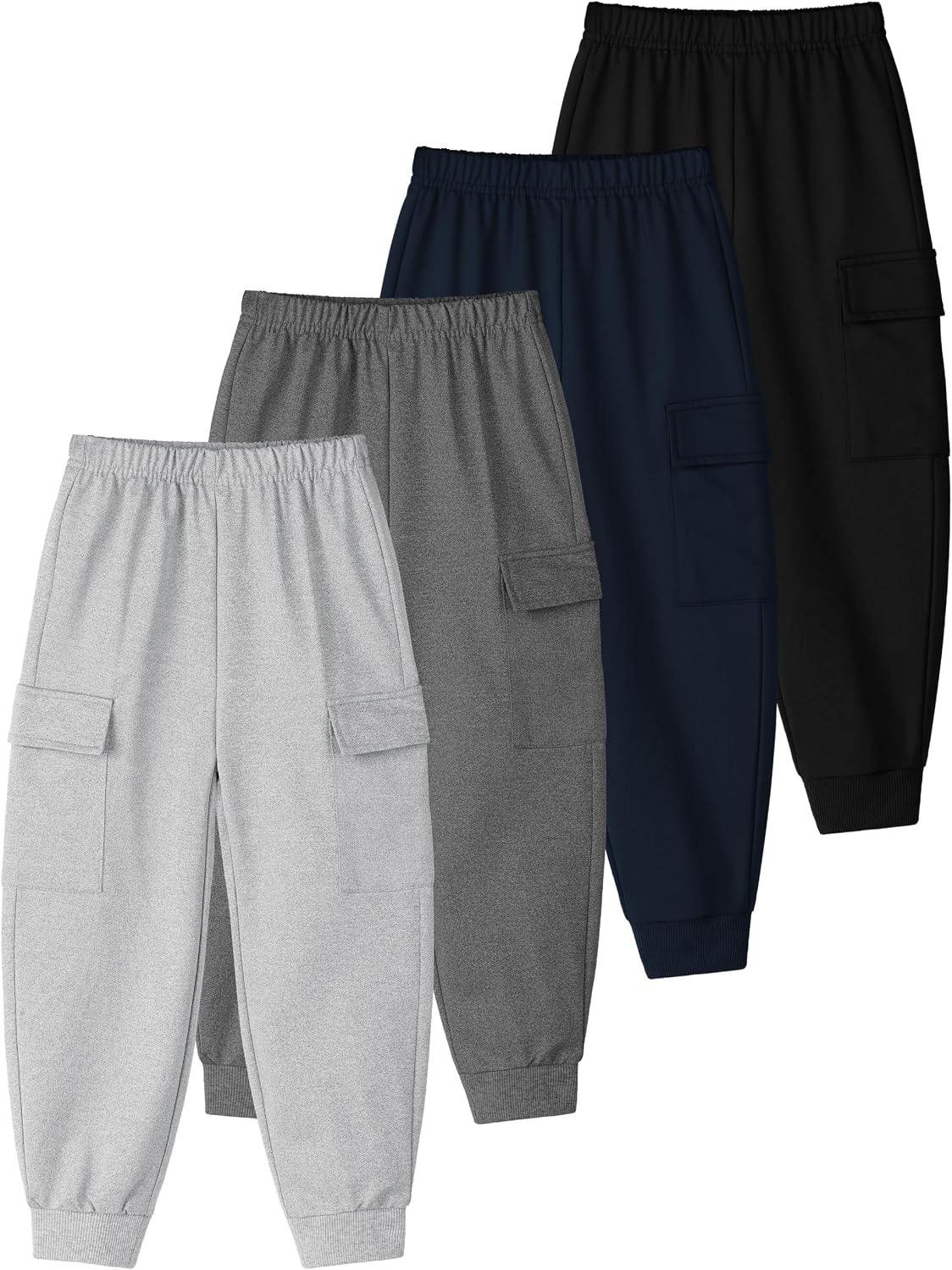 Cooraby 4 Pack Toddler Boys Cargo Sweatpants Casual Joggers for Boys Elastic Waist Flap Pocket Active Athletic Pants 2T-8Y