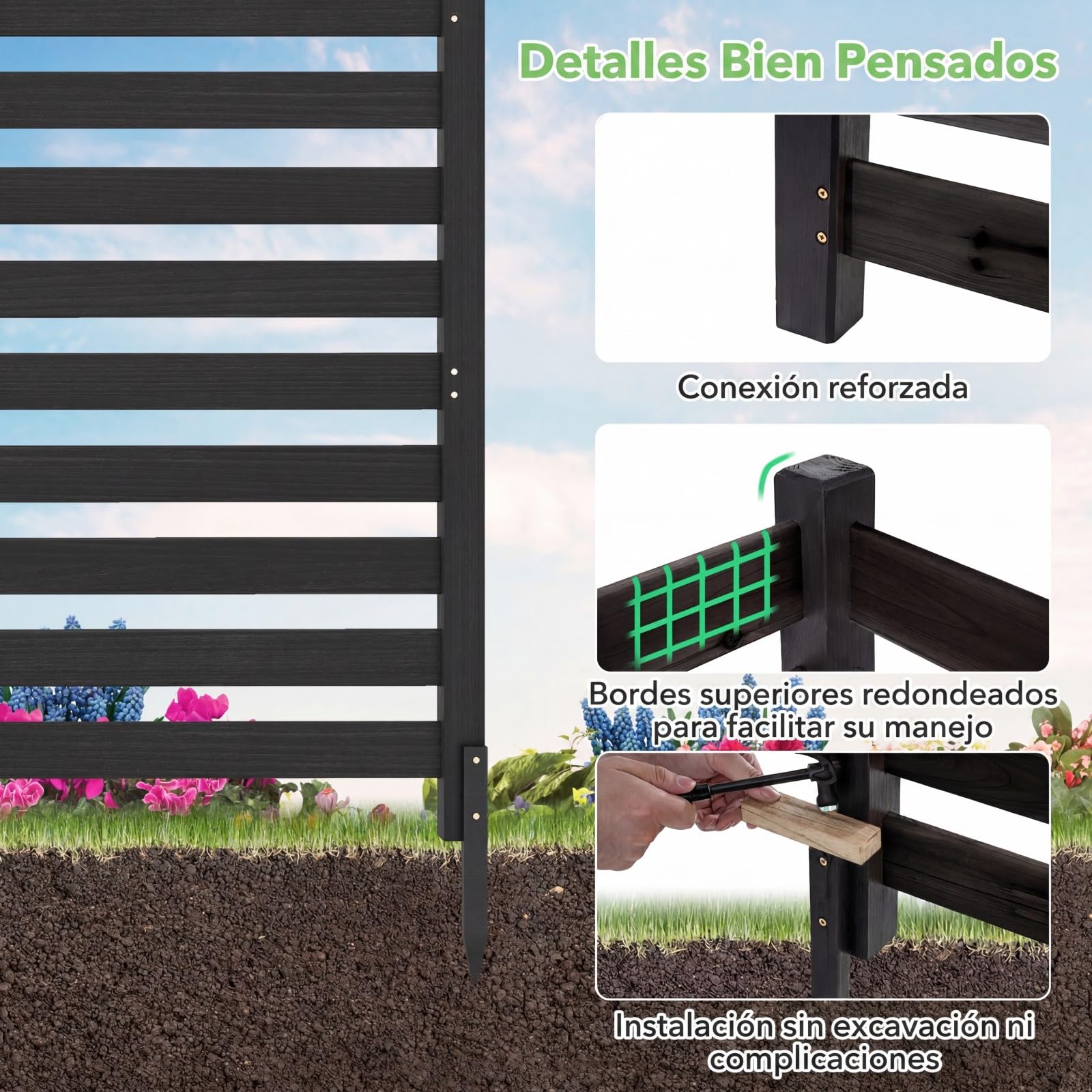 COSTWAY Valla de Privacidad de Madera Abeto, 2 Paneles, 980 x 1070 mm, valla ocultacion jardin exterior, Pantalla de Privacidad Aire Acondicionado Jardín, Psicina (Negro)