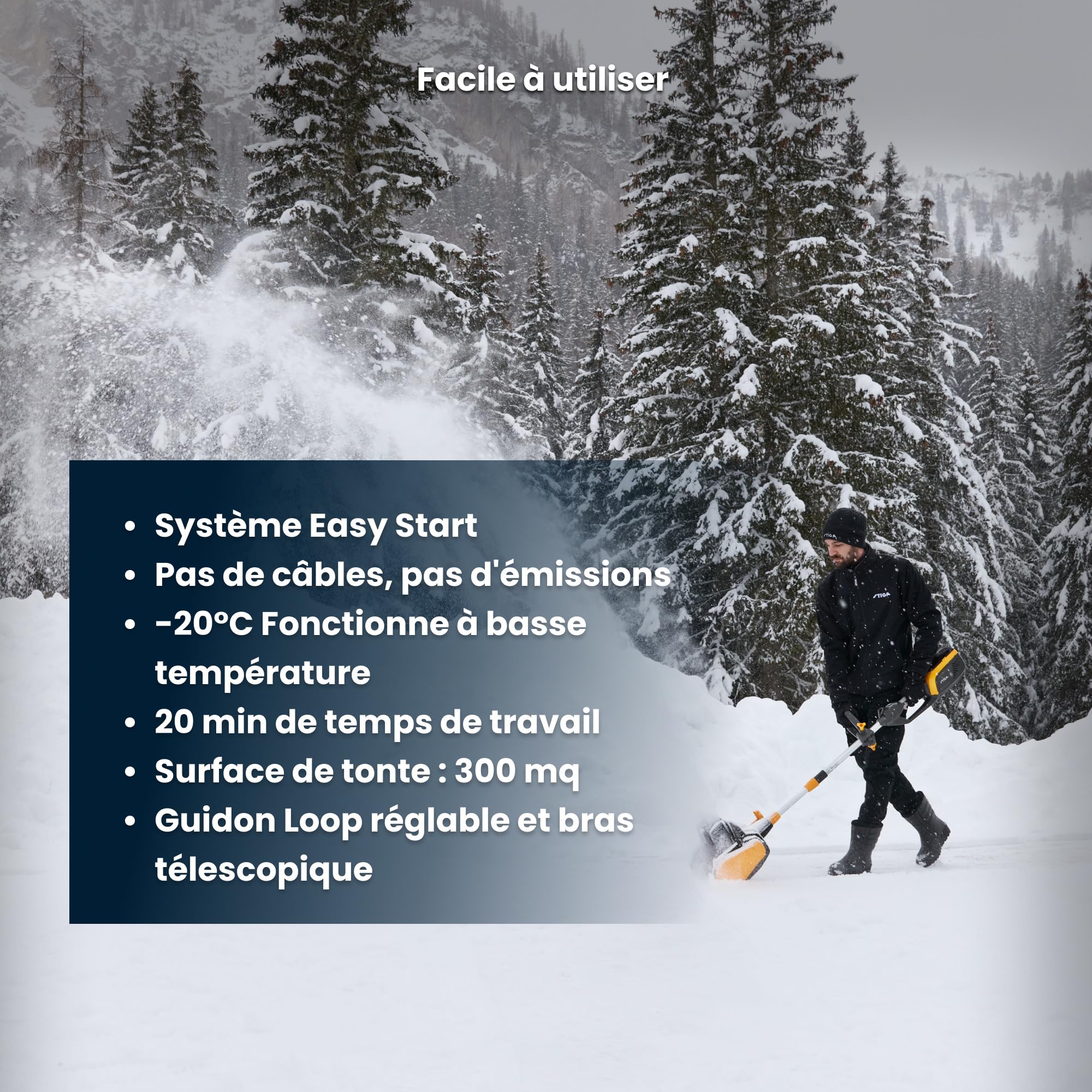 STIGA ST 300e Kit Fraise à Neige, Fonctionne Jusqu'à -20°, Avec 48V (2Ah) Batterie et Chargeur, Jaune