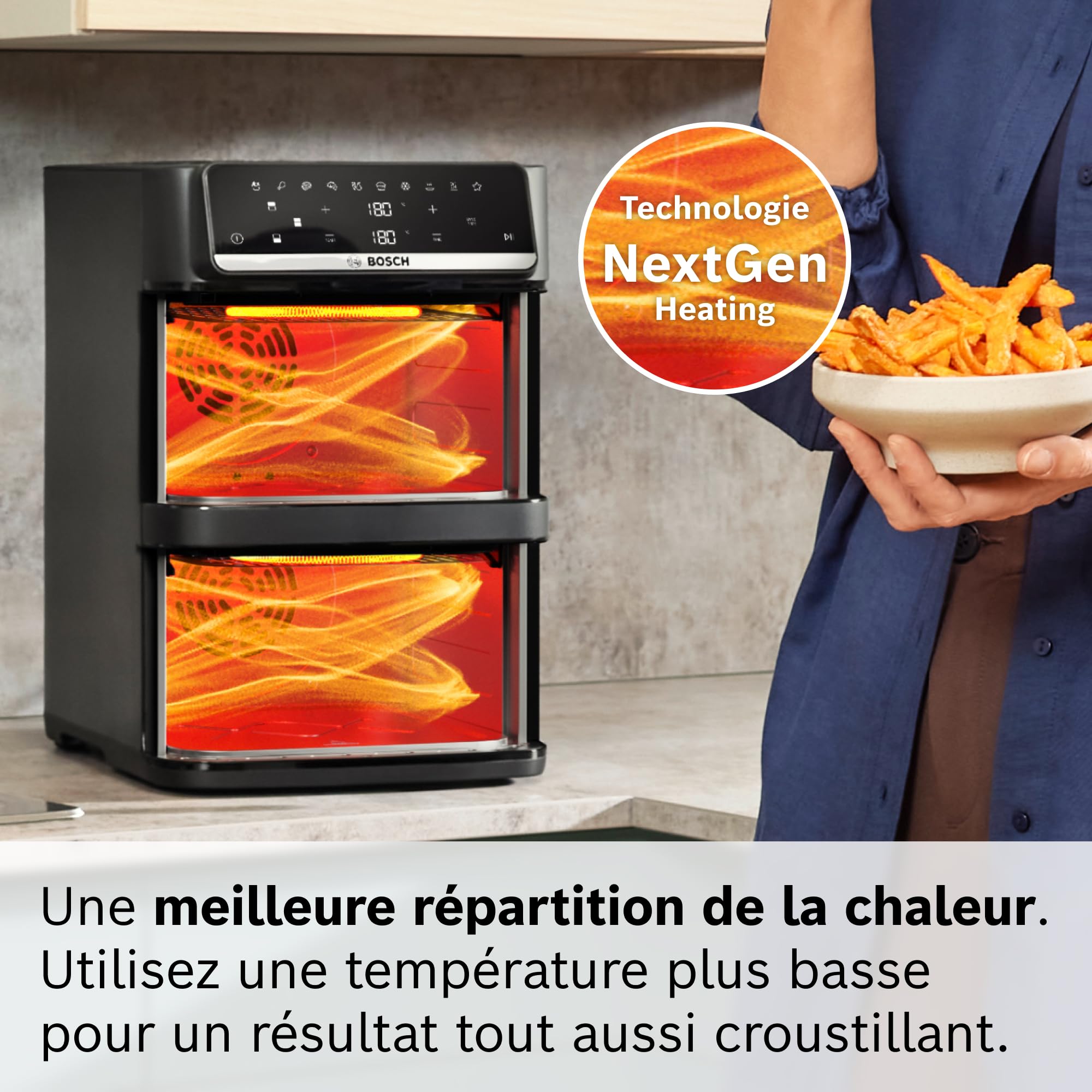 Bosch MAFD661B0 Série 6 - Air Fryer XXL | 2 bacs de 6 L, Fonction SYNC, 6 programmes, Revêtement non toxique, Intérieur métal