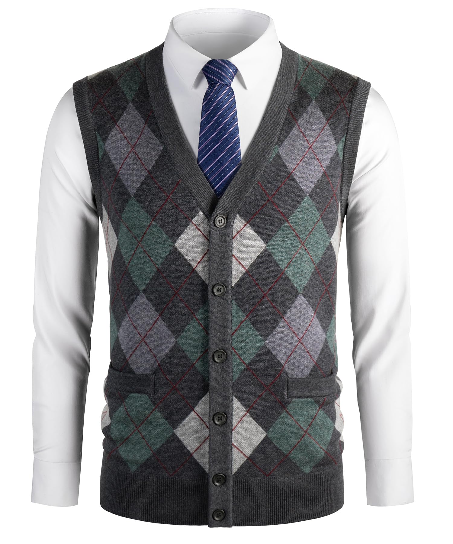 Herothorn Mens Thick Argyle Sweater Vests Classic V-Neck Knitwear Sleeveless Pullover Autumn Winter Warm Tank Tops