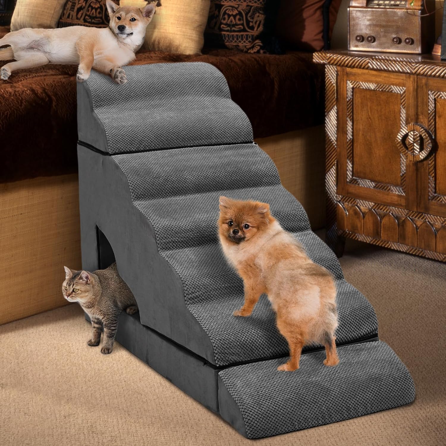 7-Step Dog Stairs for High Beds 30-36", Non-Slip Pet Steps for Large Dogs, Pet Stairs for Small Old Dogs/Cats