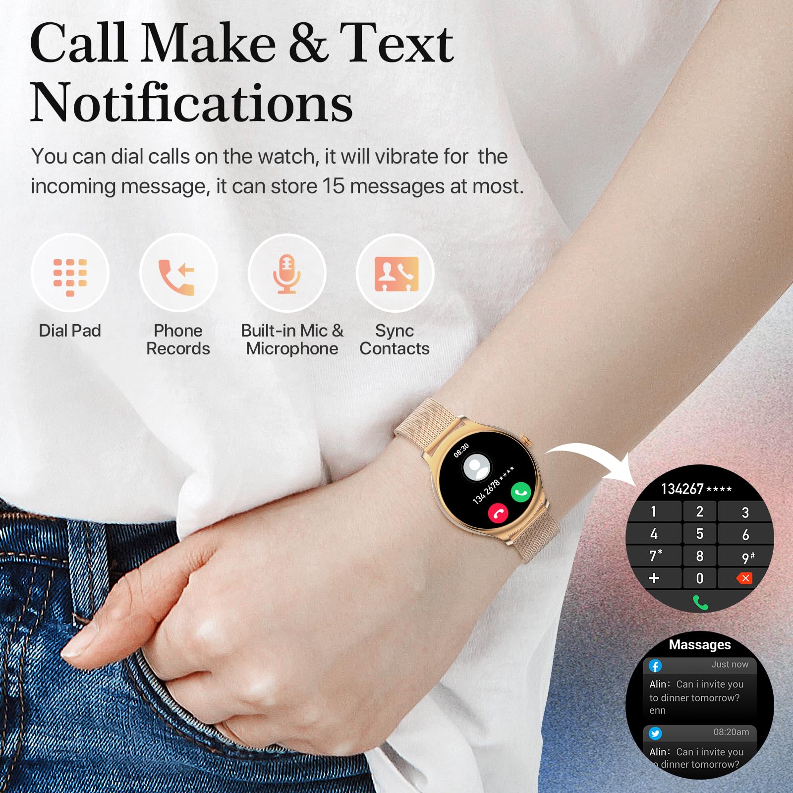 Montre Connectée Femme avec Appel Bluetooth, 1.39" inch Touchscreen Montre Intelligente avec 113 Modes Sport Fréquence Cardiaque Moniteur de Sommeil Assistant Vocal Chronometre pour Android iOS