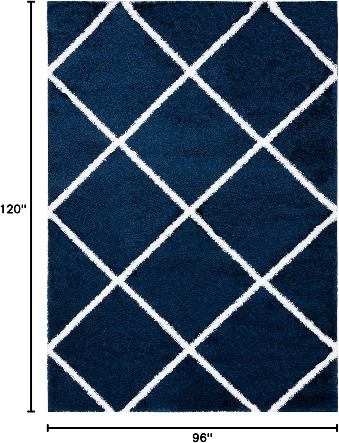 SAFAVIEH Area Rug 8x10 - Tahoe Shag Collection - Large - Navy & White, Trellis Pattern, Non-Shedding & Easy Cleaning, Plush Thick Pile, Ideal for Living Room, Bedroom, Dining Space (THO676N)