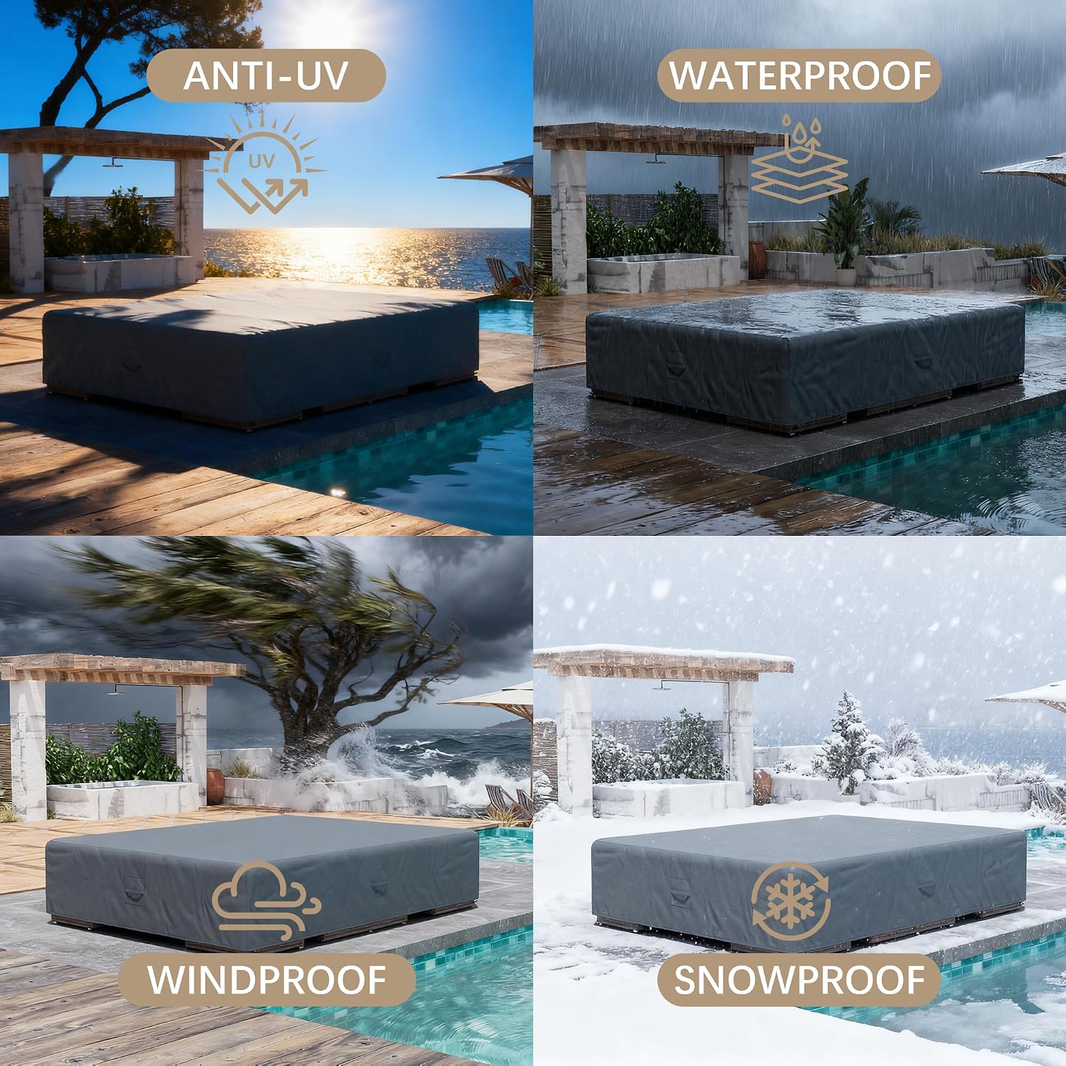 Outdoor Patio Furniture Set Cover, Waterproof Cover for 7-10 Piece Sofa Set, Table and Chairs Set Rain Covers, General (128''L x 82''W )