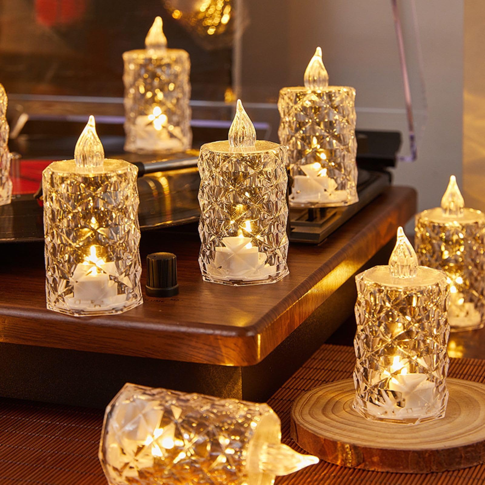 LED Crystal Candle Lights, Flameless Tea Lights Battery Operated, Transparent Crystal Fake Candles, LED Electric Candles Light for Christmas Valentine Anniversary Wedding Party Decoration (L-8pcs)