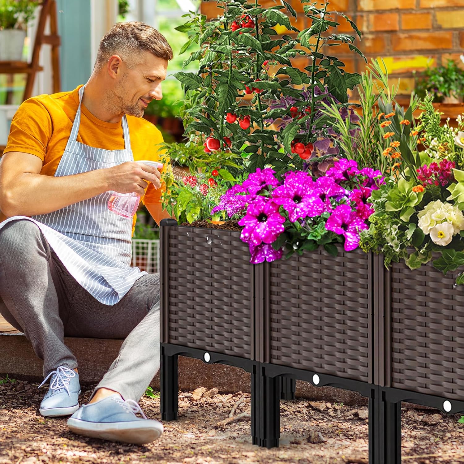 Garden Boxes Outdoor Raised Garden Bed with Legs Planter Boxes Outdoor with Easy Assembly Garden Box with Drain Outlet for Vegetables/Herbs,47x15x19in