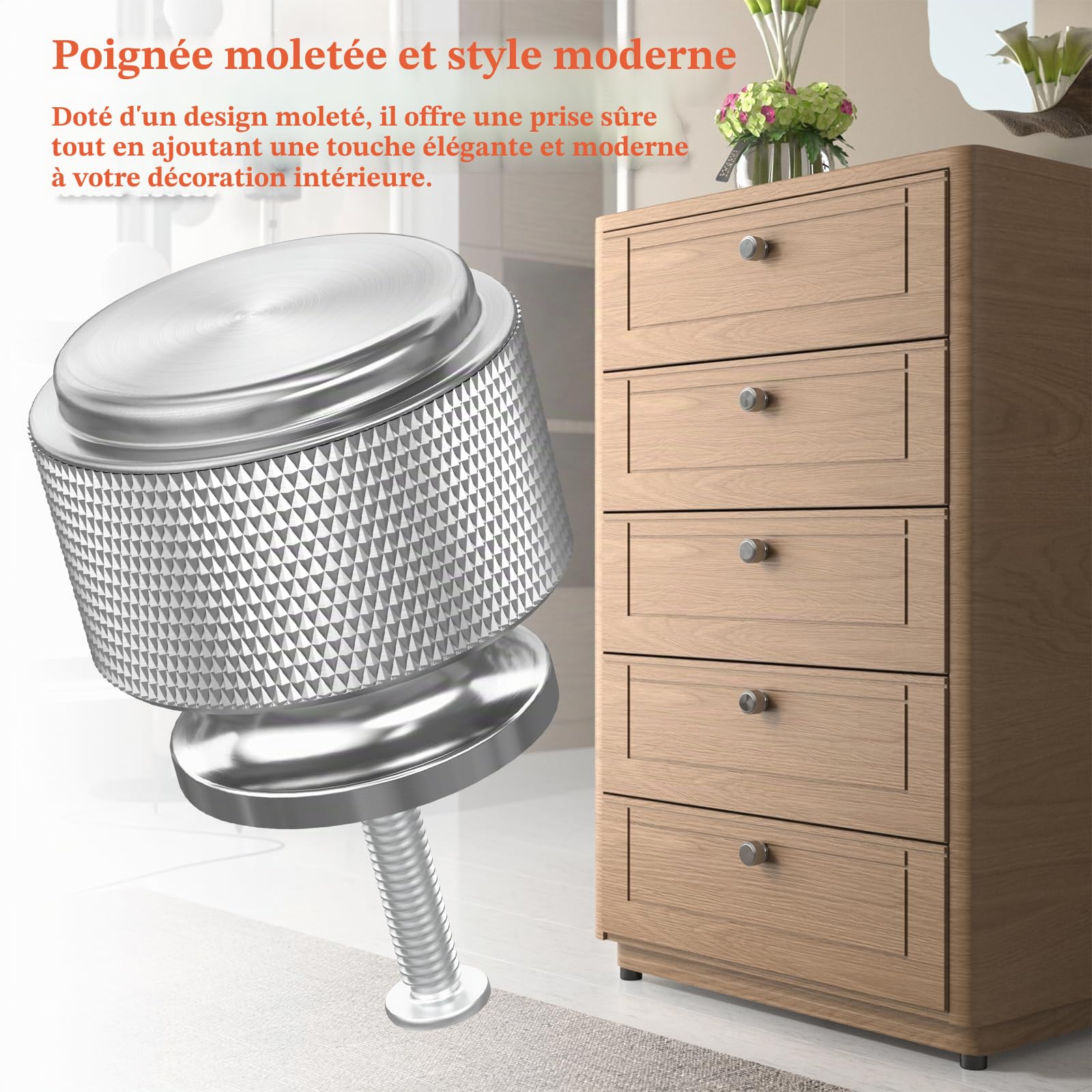FURNIWARE Lot de 10 boutons de placard en nickel satiné brossé, poignée à trou unique de 25 mm, tirettes d'armoire de cuisine argentées, boutons de porte modernes pour tiroir, commode, garde-robe