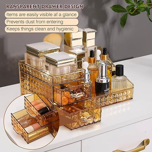 Miniatura 7 de Organizador de maquillaje transparente para tocador, organizador de maquillaje de escritorio con cajones para cosméticos, lápices labiales, cuidado