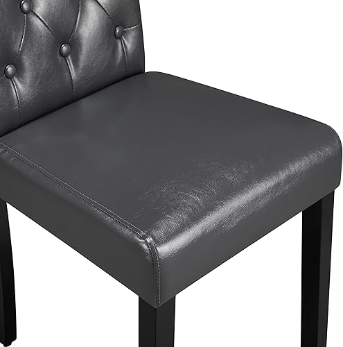Miniatura 63 de Yaheetech Juego de 4 sillas de comedor de piel sintética de estilo moderno con patas de madera maciza y acolchado con botones para la cocina del