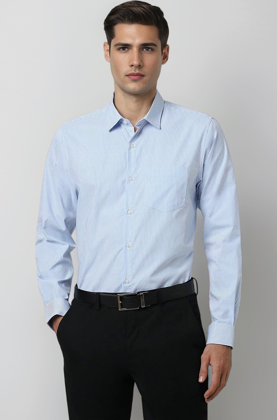 Men's Slim Fit Full Sleeve Pin-Striped Formal Shirt | Cotton-Rich | Wonder Fabric | Pin Point Oxford