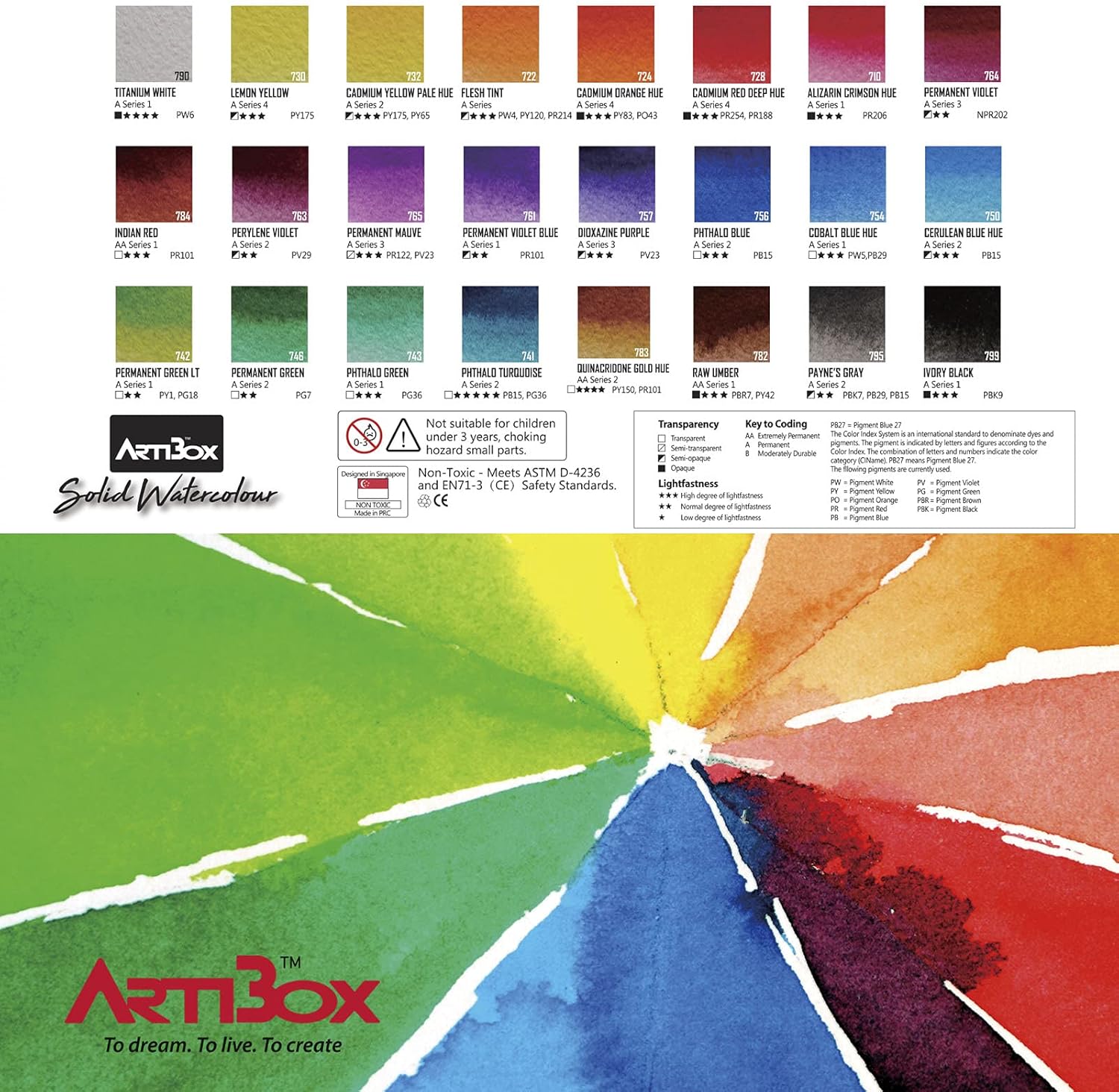 36 Watercolor Paint Set by Artibox - 2 Water Squeeze Brushes - 12 Watercolor Paper Sheet - Half Pans Colors - Art Supplies