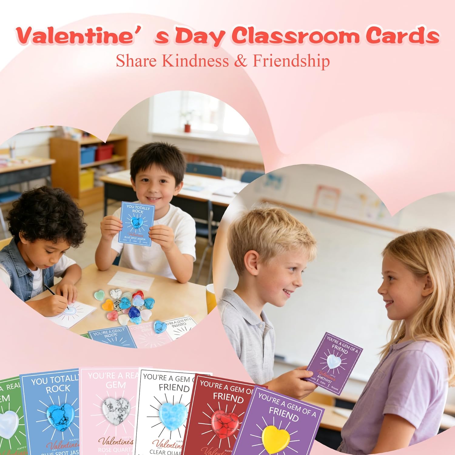 36 Pack Valentine’s Day Gifts for Kids, Valentine’s Day Cards with Heart-Shaped Crystal Gemstones for School Classroom Exchange, Valentine Party Favors&Goody Bag Fillers for Girls and Boys Ages 4–12