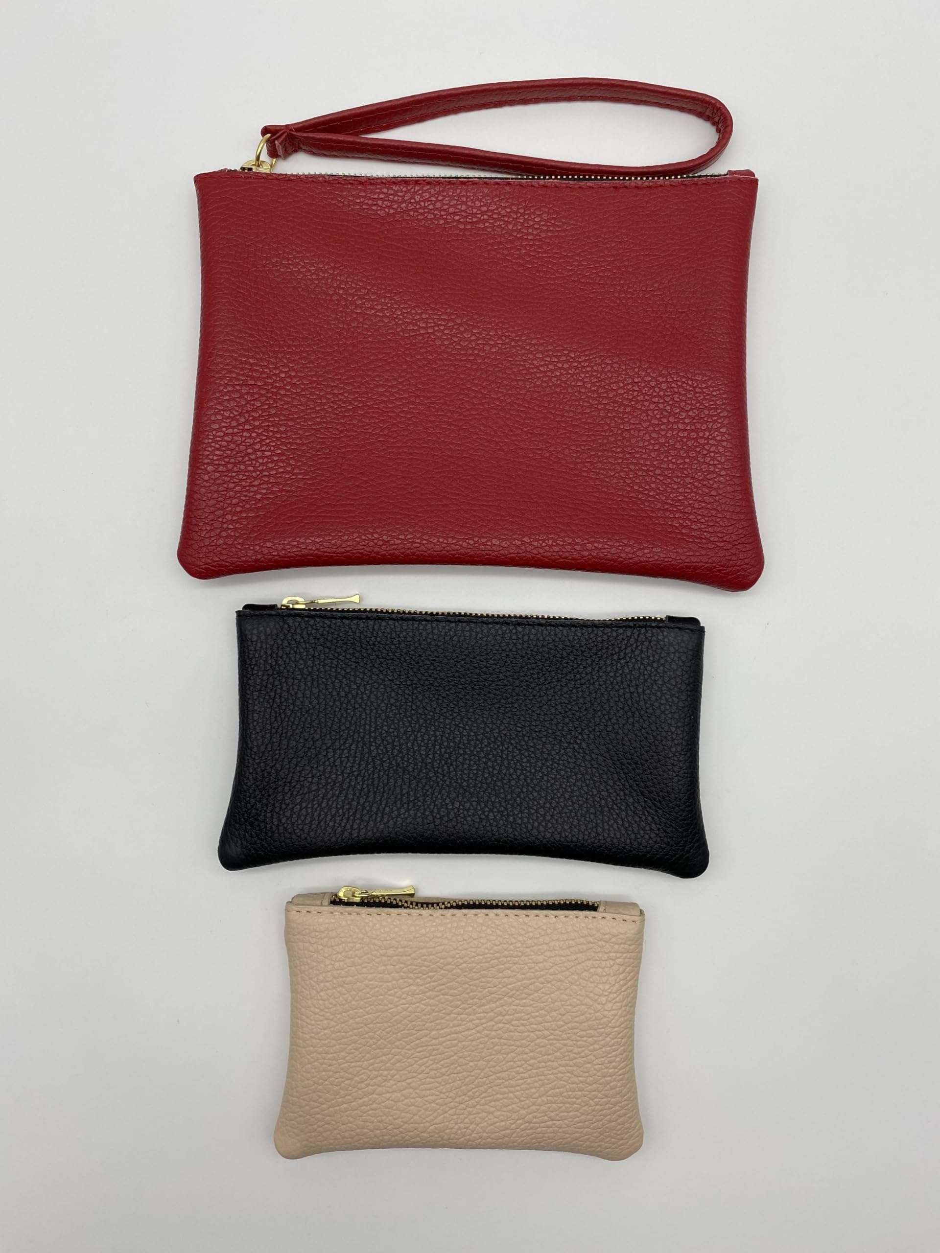 Set di Bustine Portatutto - 3 Astucci di diverse dimesioni - Custodie da tenere in borsa -Astuccio porta penne in Vera Pelle - Made in Italy
